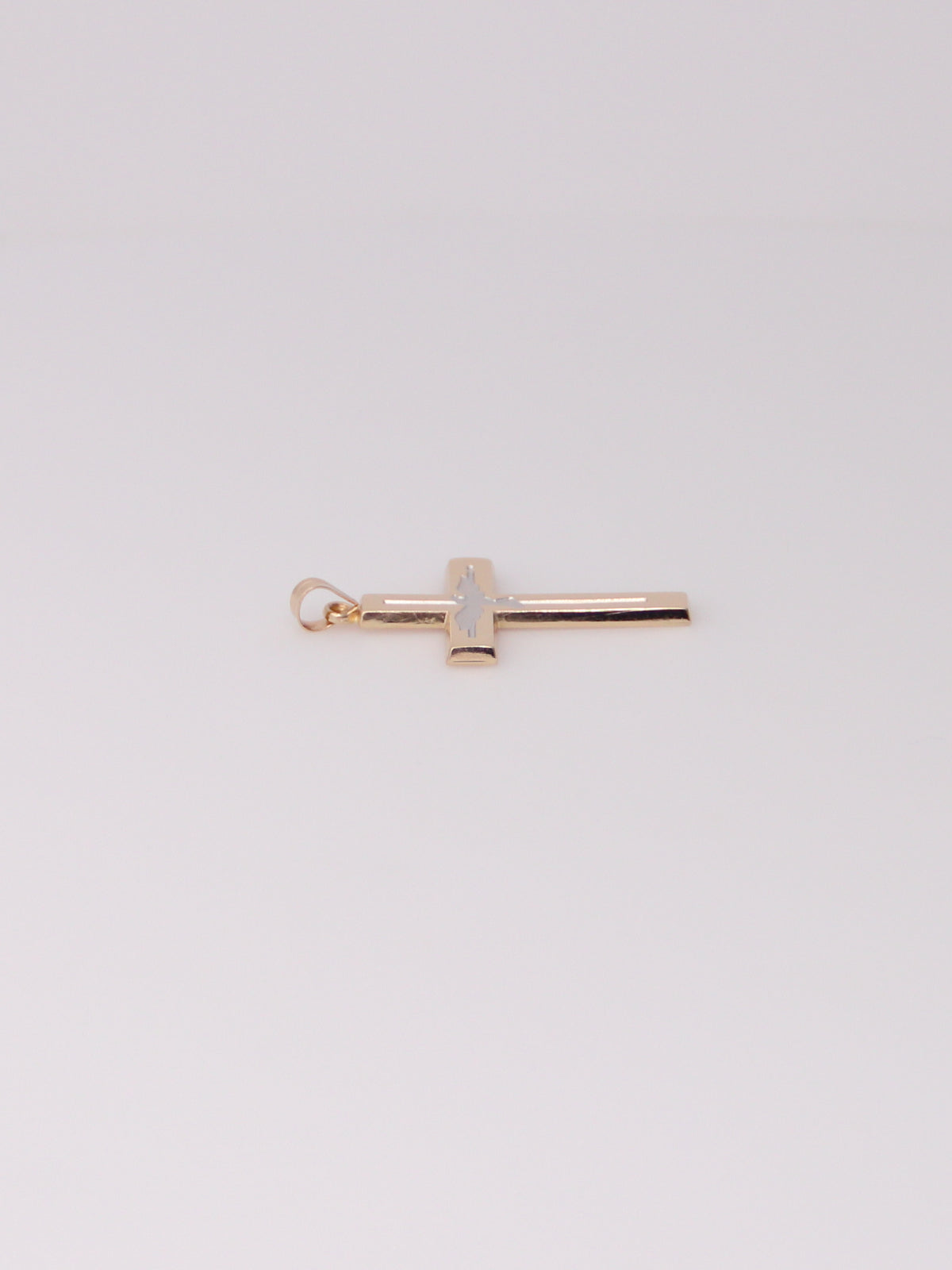14K Two Tone Dove Cross Pendant
