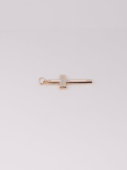 14K Two Tone Dove Cross Pendant