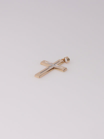 14K Two Tone Dove Cross Pendant