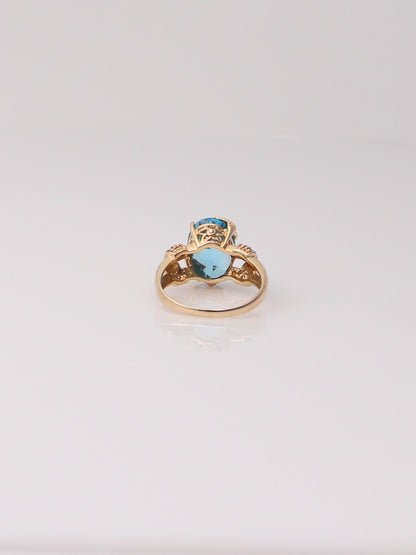 14K Two Tone Blue Topaz and Aquamarine Diamond Milgrain Ring
