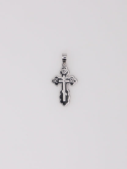 14K White Gold Ornate Cross Pendant