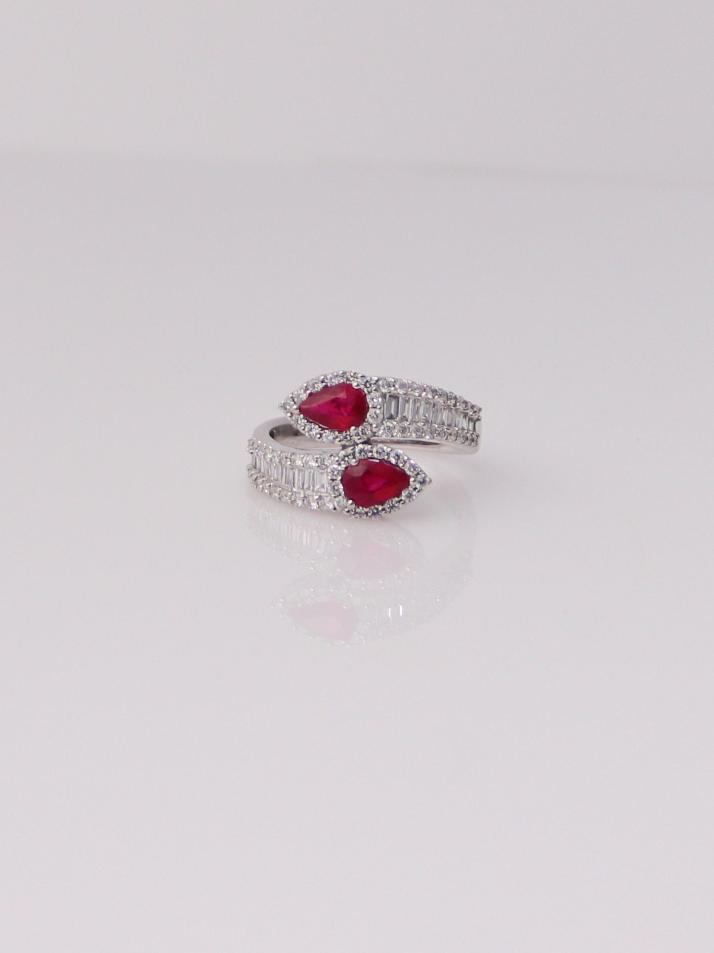 18K White Gold Ruby and Diamond Bypass Ring