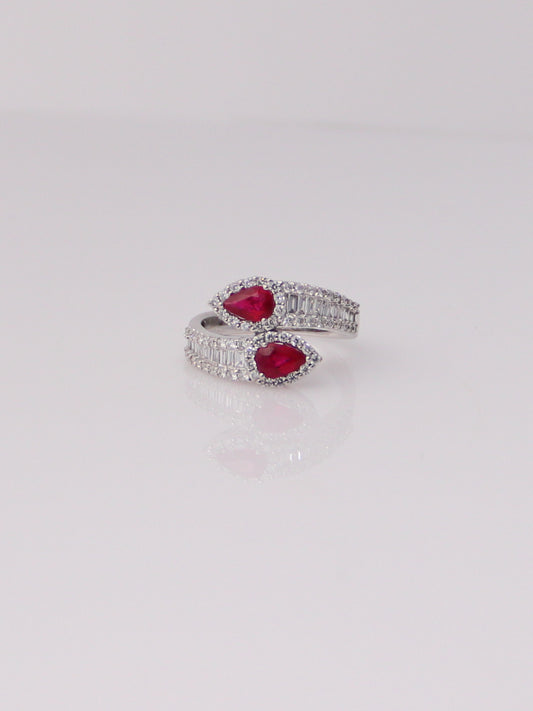 18K White Gold Ruby and Diamond Bypass Ring