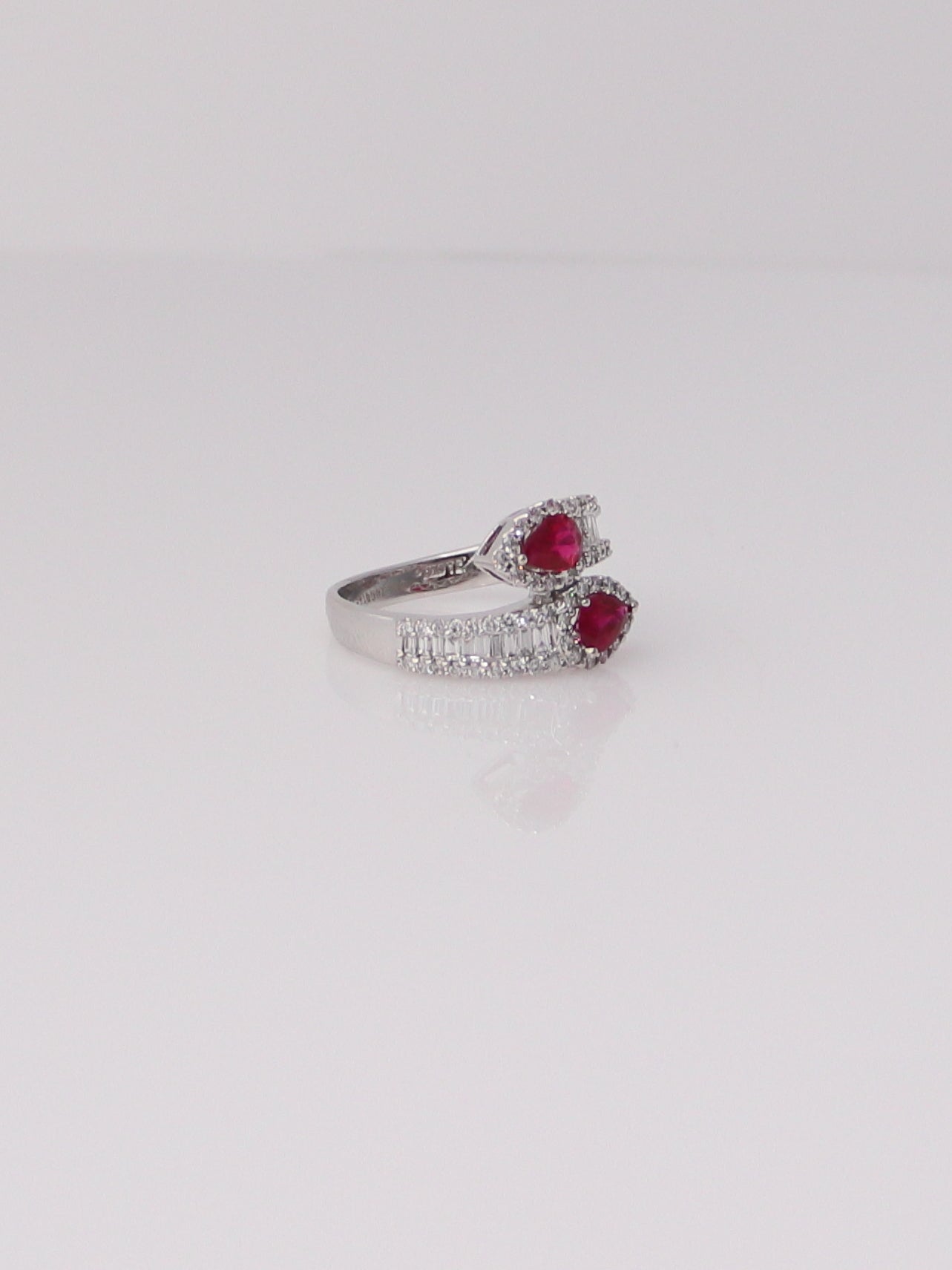 18K White Gold Ruby and Diamond Bypass Ring