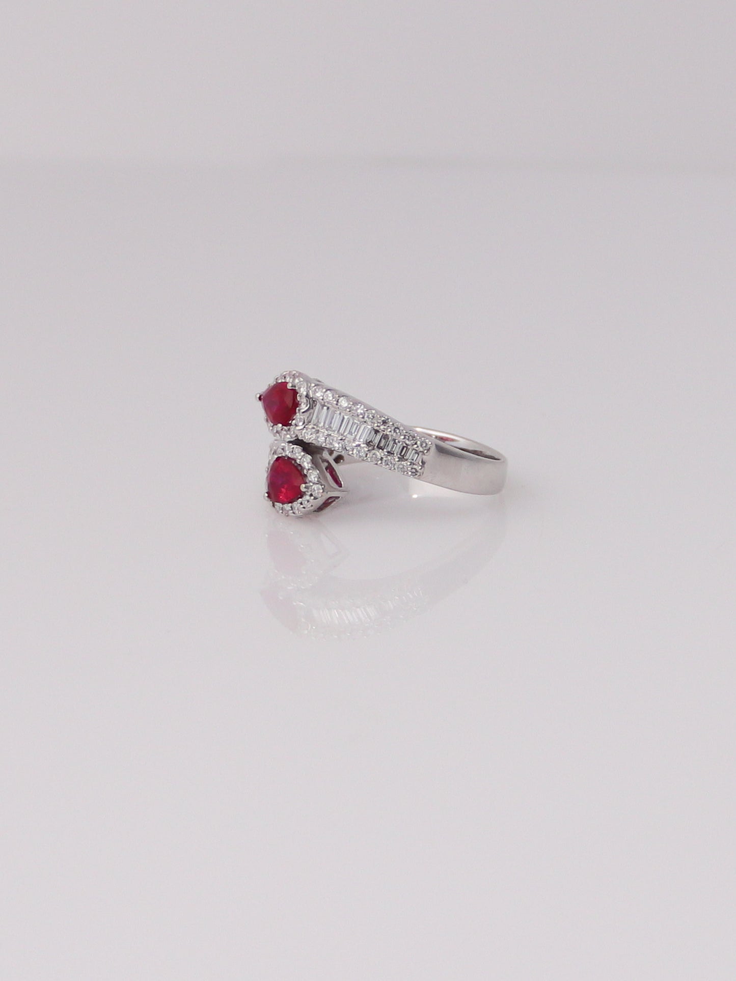18K White Gold Ruby and Diamond Bypass Ring