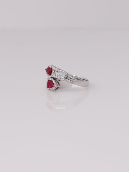 18K White Gold Ruby and Diamond Bypass Ring