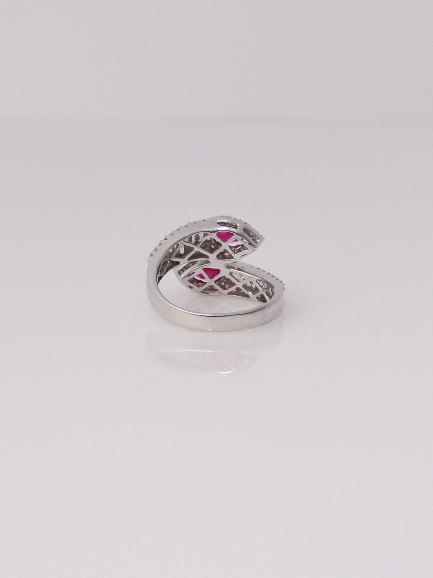 18K White Gold Ruby and Diamond Bypass Ring
