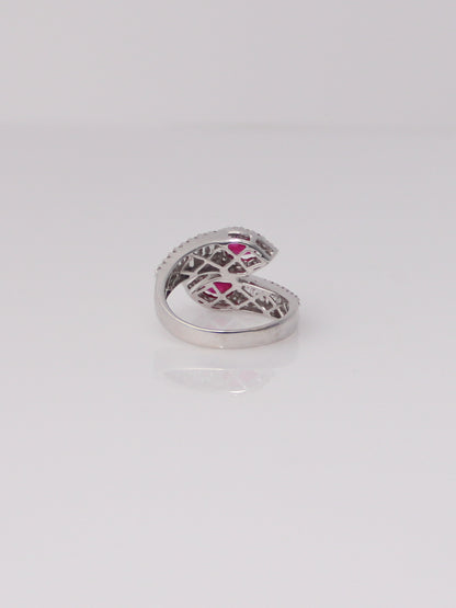 18K White Gold Ruby and Diamond Bypass Ring