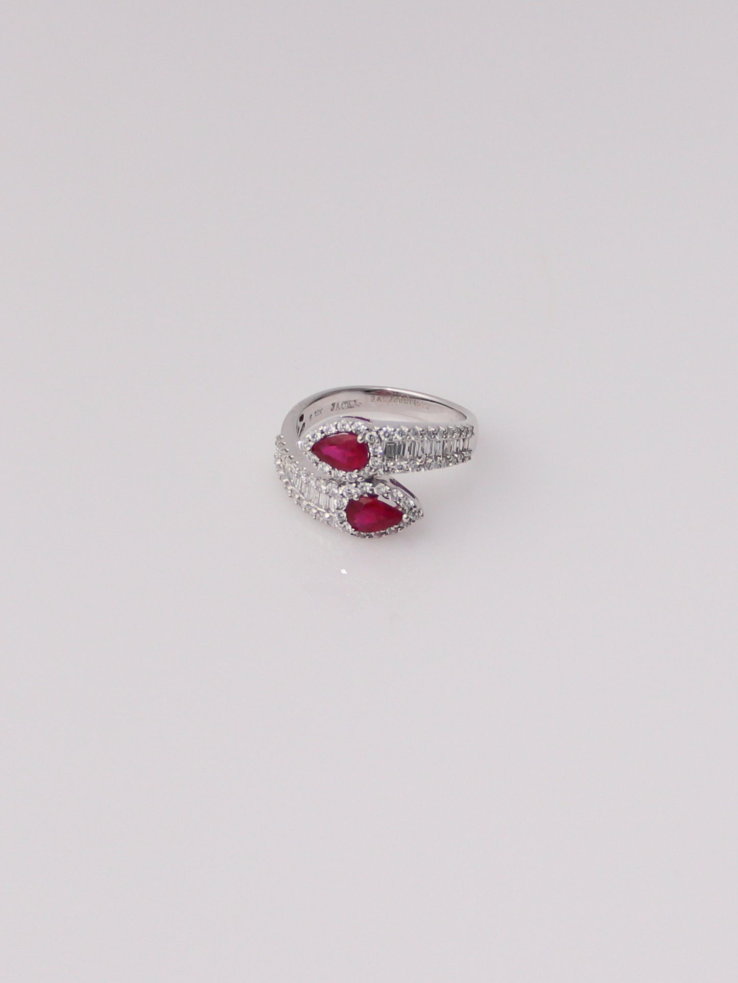18K White Gold Ruby and Diamond Bypass Ring