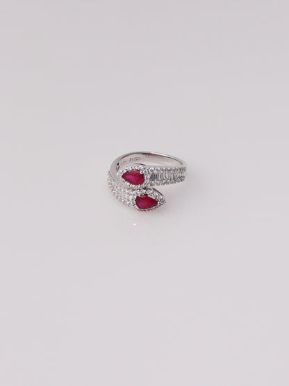 18K White Gold Ruby and Diamond Bypass Ring