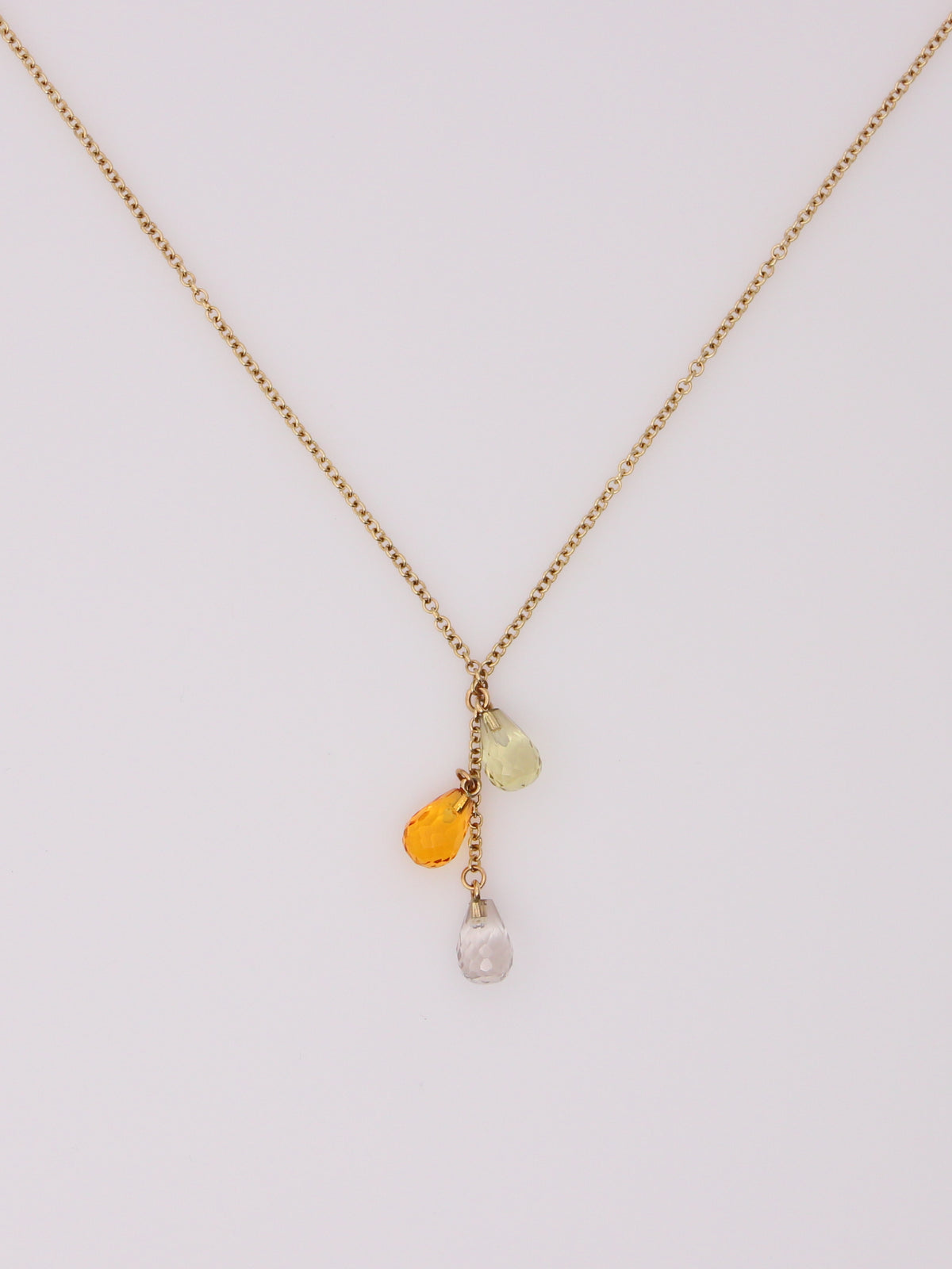 14K Yellow Gold Beaded Quartz Drop Necklace