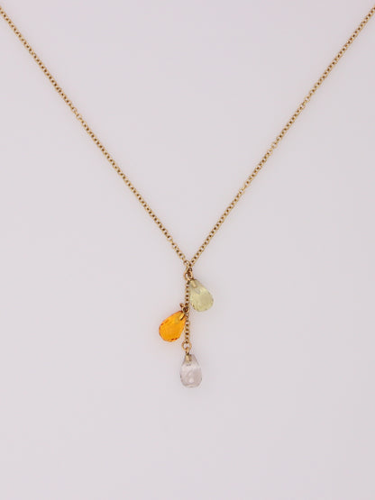 14K Yellow Gold Beaded Quartz Drop Necklace