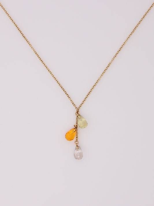 14K Yellow Gold Beaded Quartz Drop Necklace