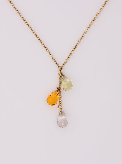 14K Yellow Gold Beaded Quartz Drop Necklace