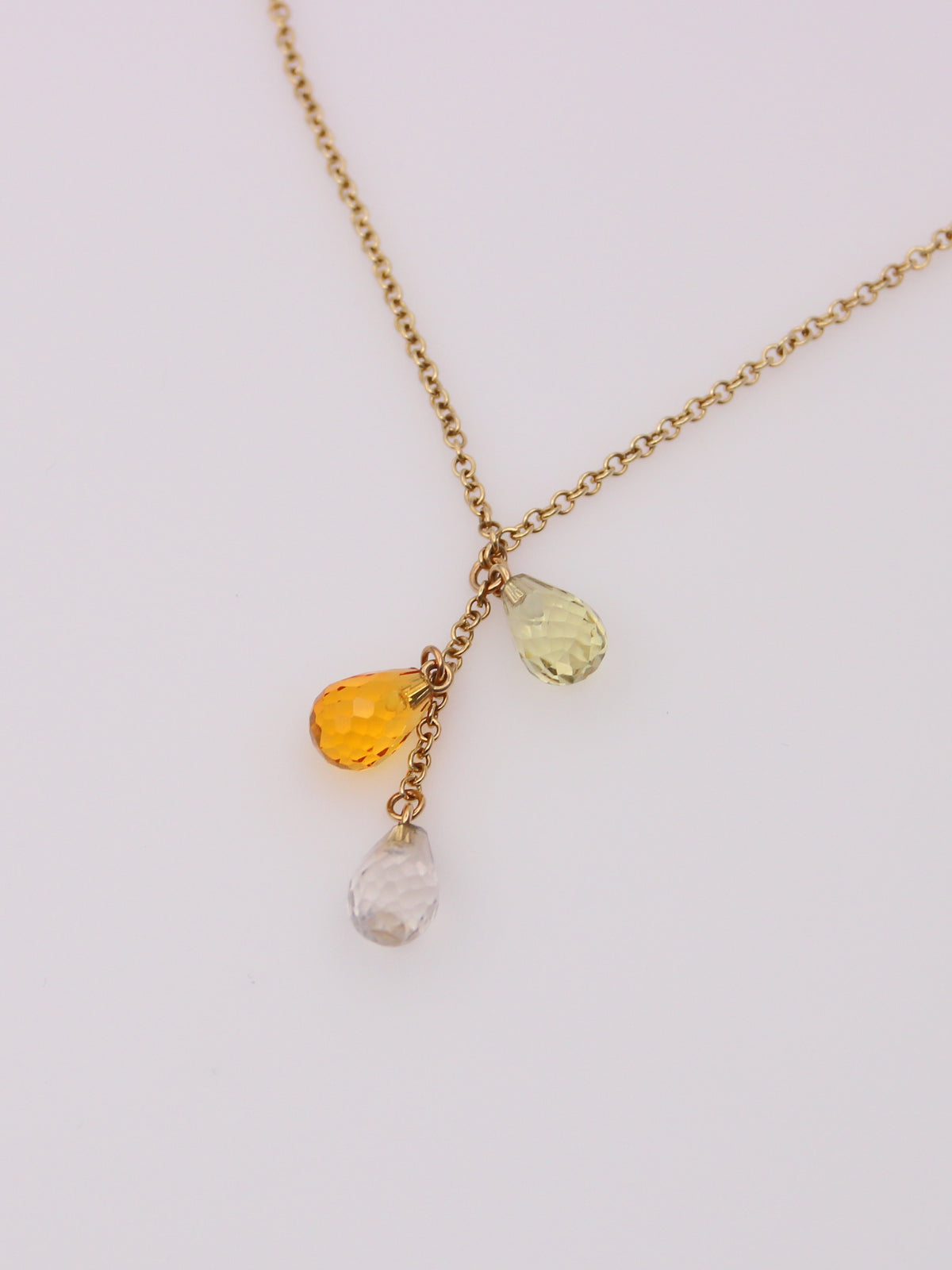 14K Yellow Gold Beaded Quartz Drop Necklace