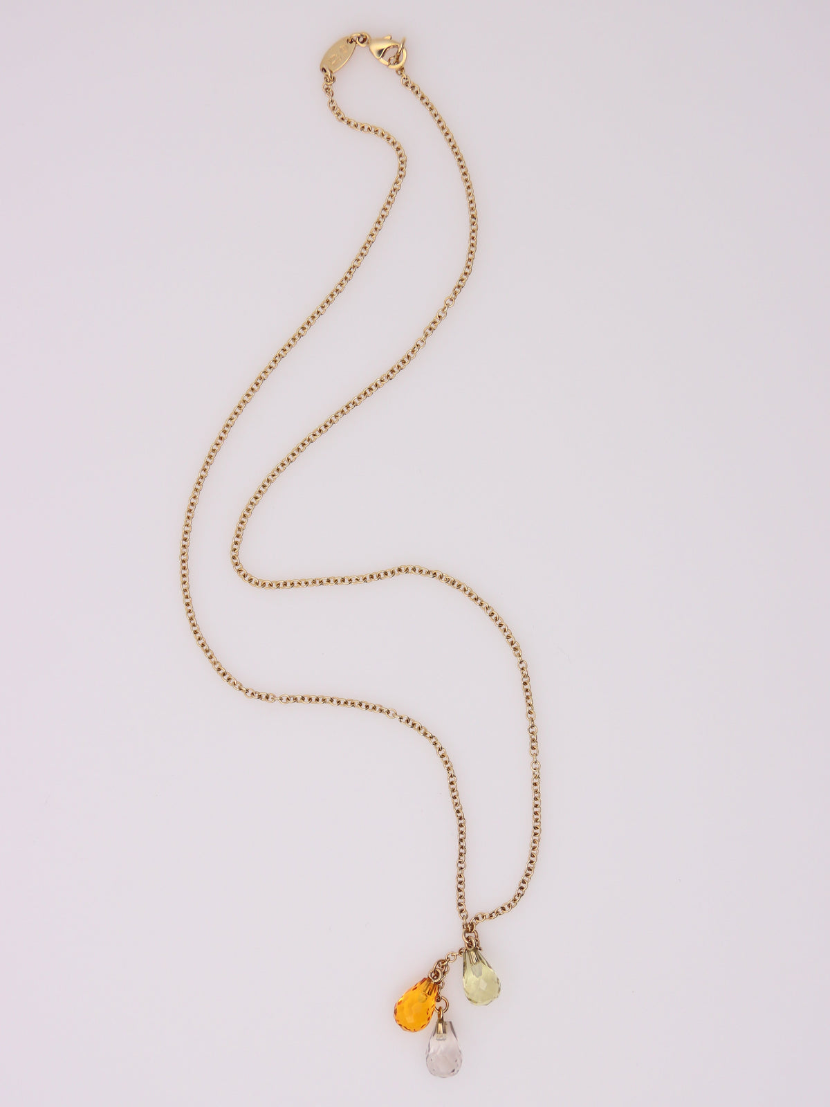 14K Yellow Gold Beaded Quartz Drop Necklace