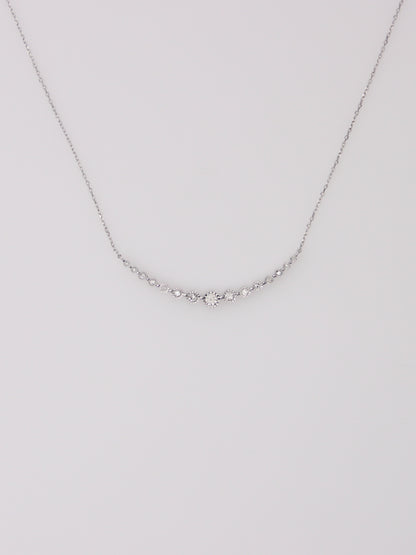 10K White Gold Curved Diamond Pendant Necklace