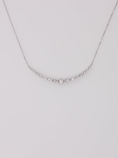 10K White Gold Curved Diamond Pendant Necklace