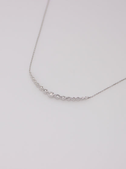 10K White Gold Curved Diamond Pendant Necklace