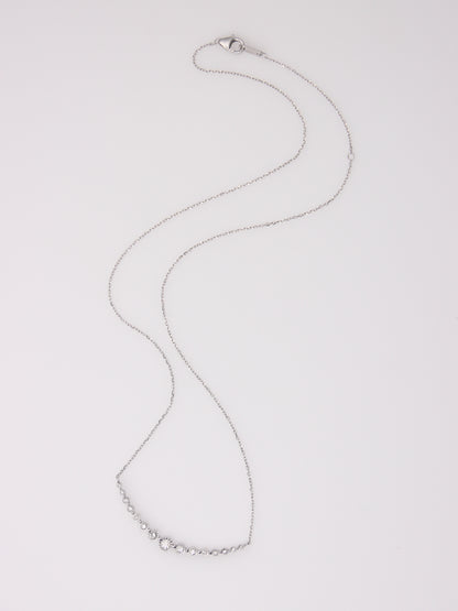 10K White Gold Curved Diamond Pendant Necklace