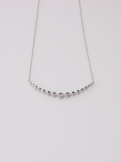 10K White Gold Curved Diamond Pendant Necklace