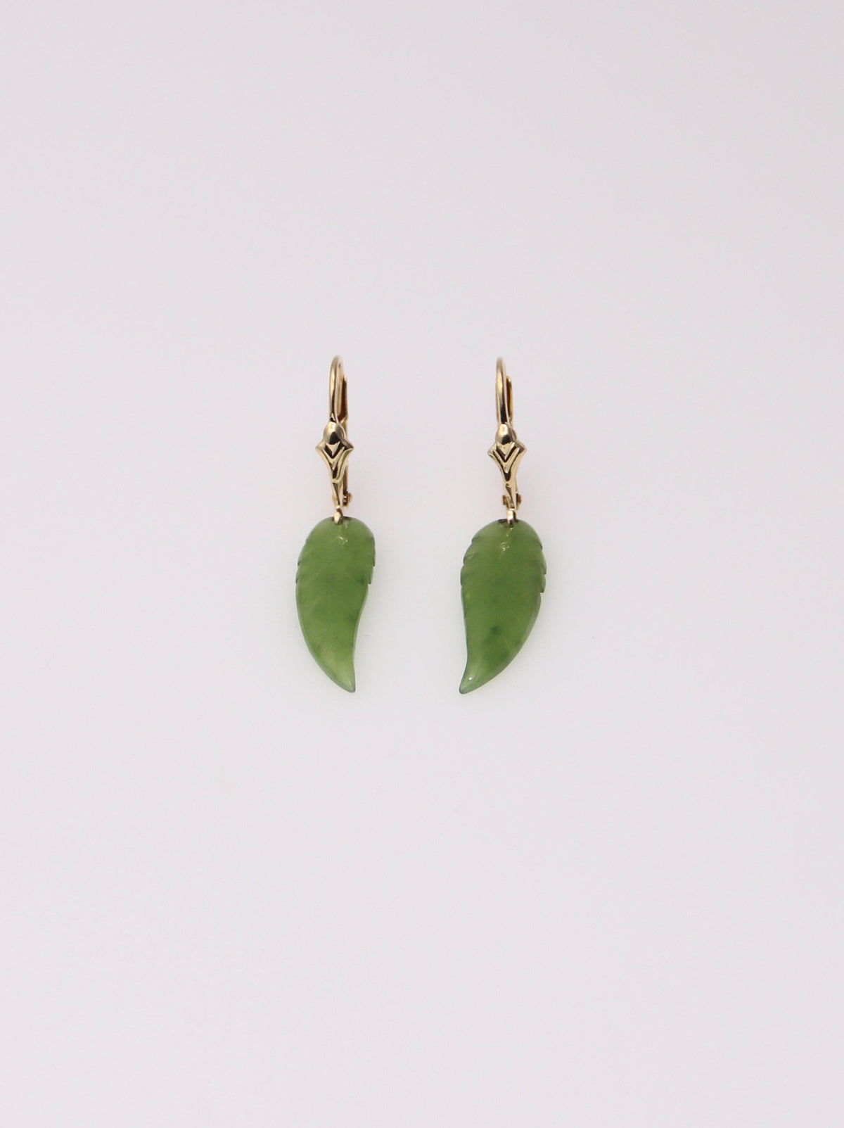 14K Yellow Gold Jade Leaf Earrings