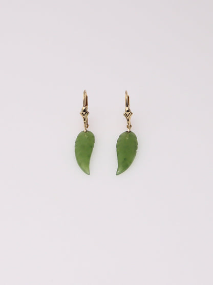 14K Yellow Gold Jade Leaf Earrings
