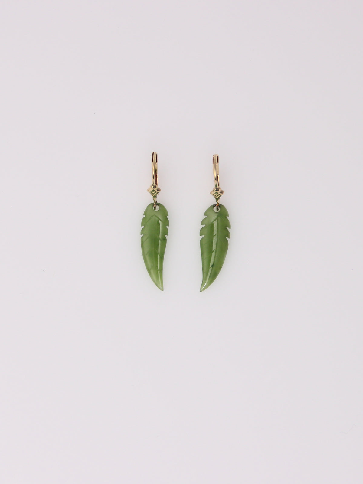 14K Yellow Gold Jade Leaf Earrings