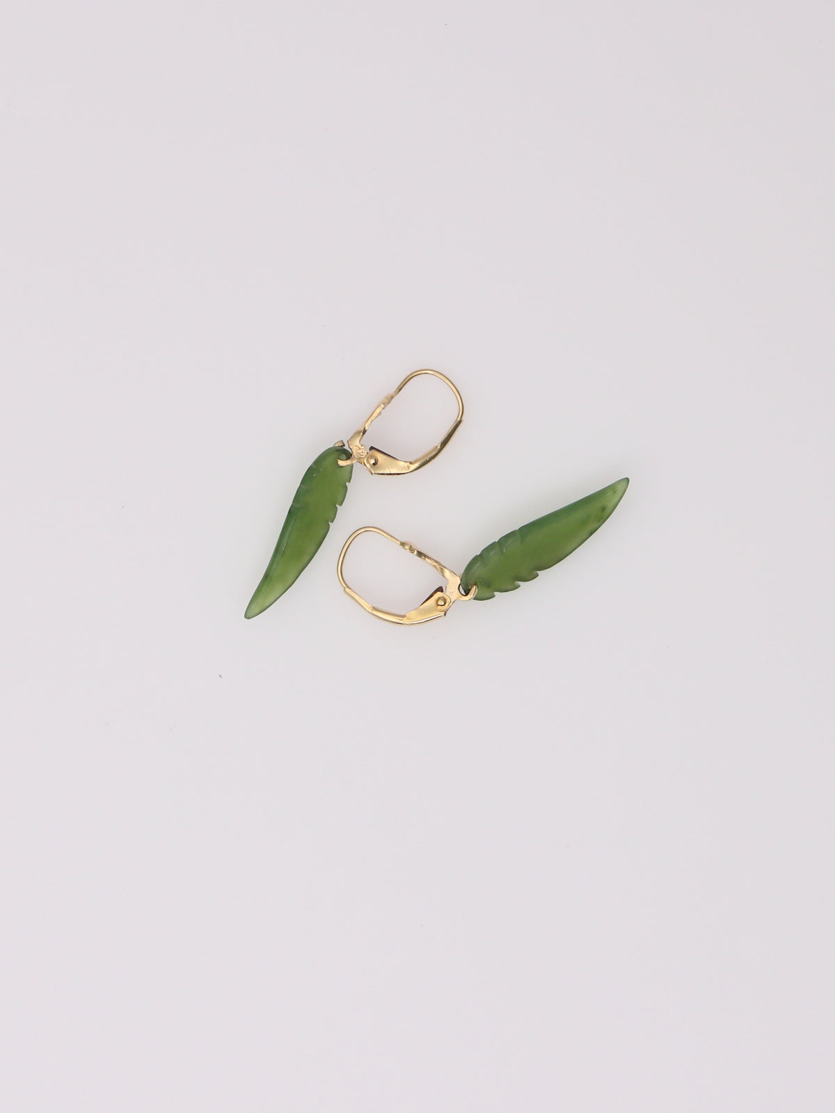 14K Yellow Gold Jade Leaf Earrings