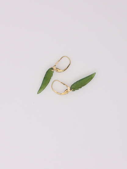 14K Yellow Gold Jade Leaf Earrings