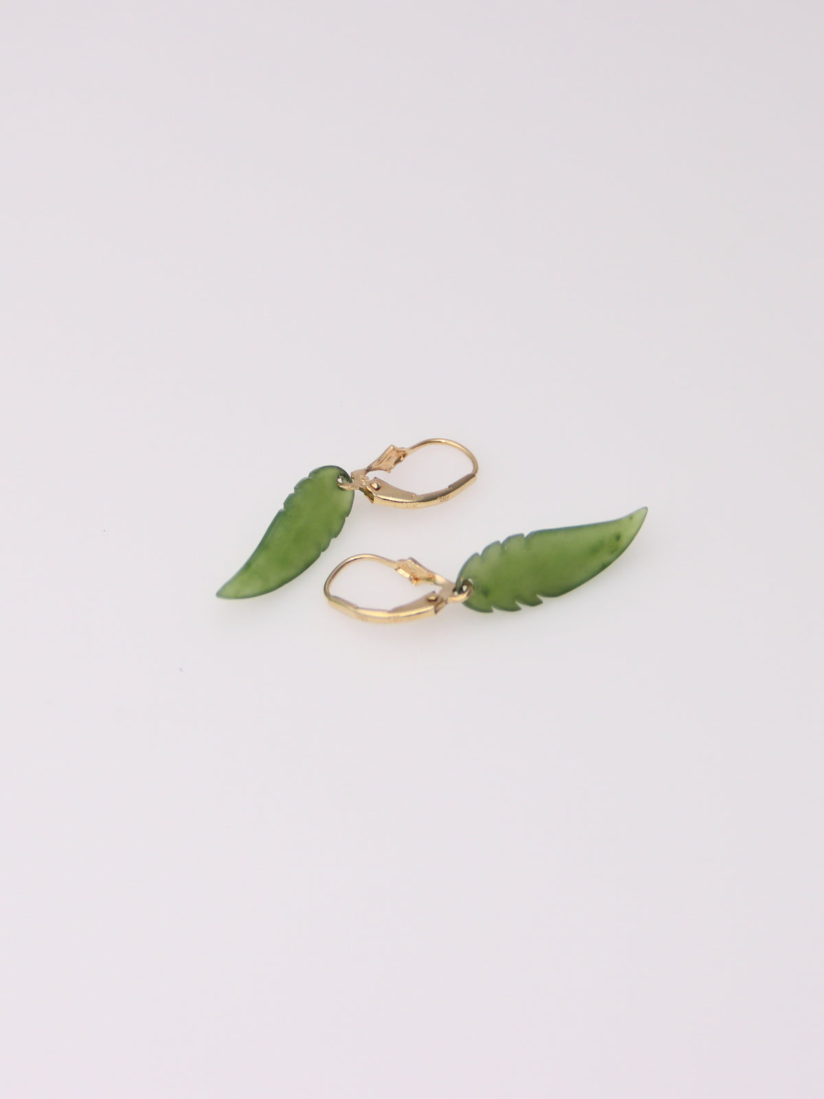 14K Yellow Gold Jade Leaf Earrings