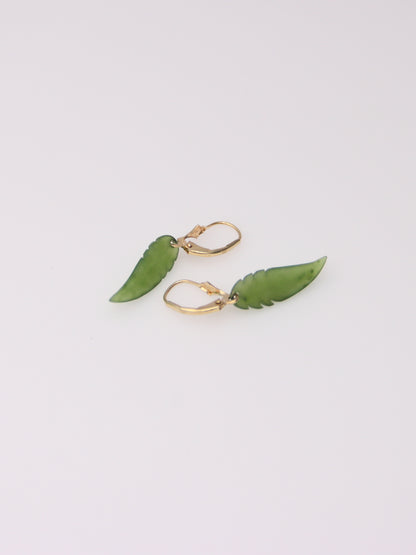 14K Yellow Gold Jade Leaf Earrings