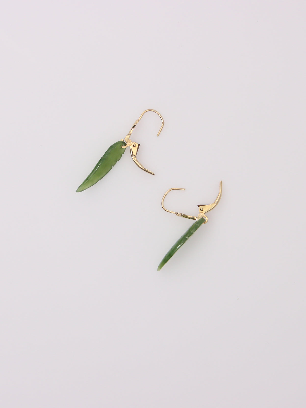 14K Yellow Gold Jade Leaf Earrings