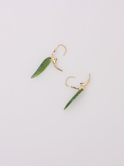 14K Yellow Gold Jade Leaf Earrings