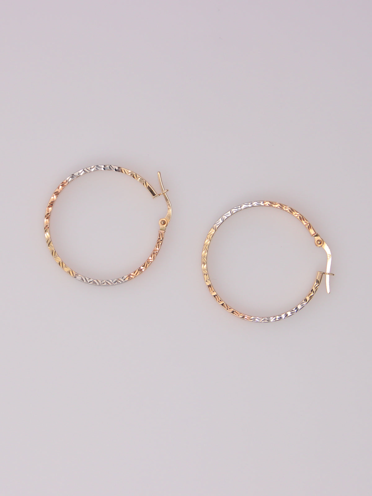 14K Tri-Tone Textured Hoop Earrings