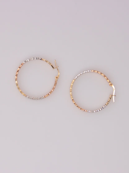 14K Tri-Tone Textured Hoop Earrings