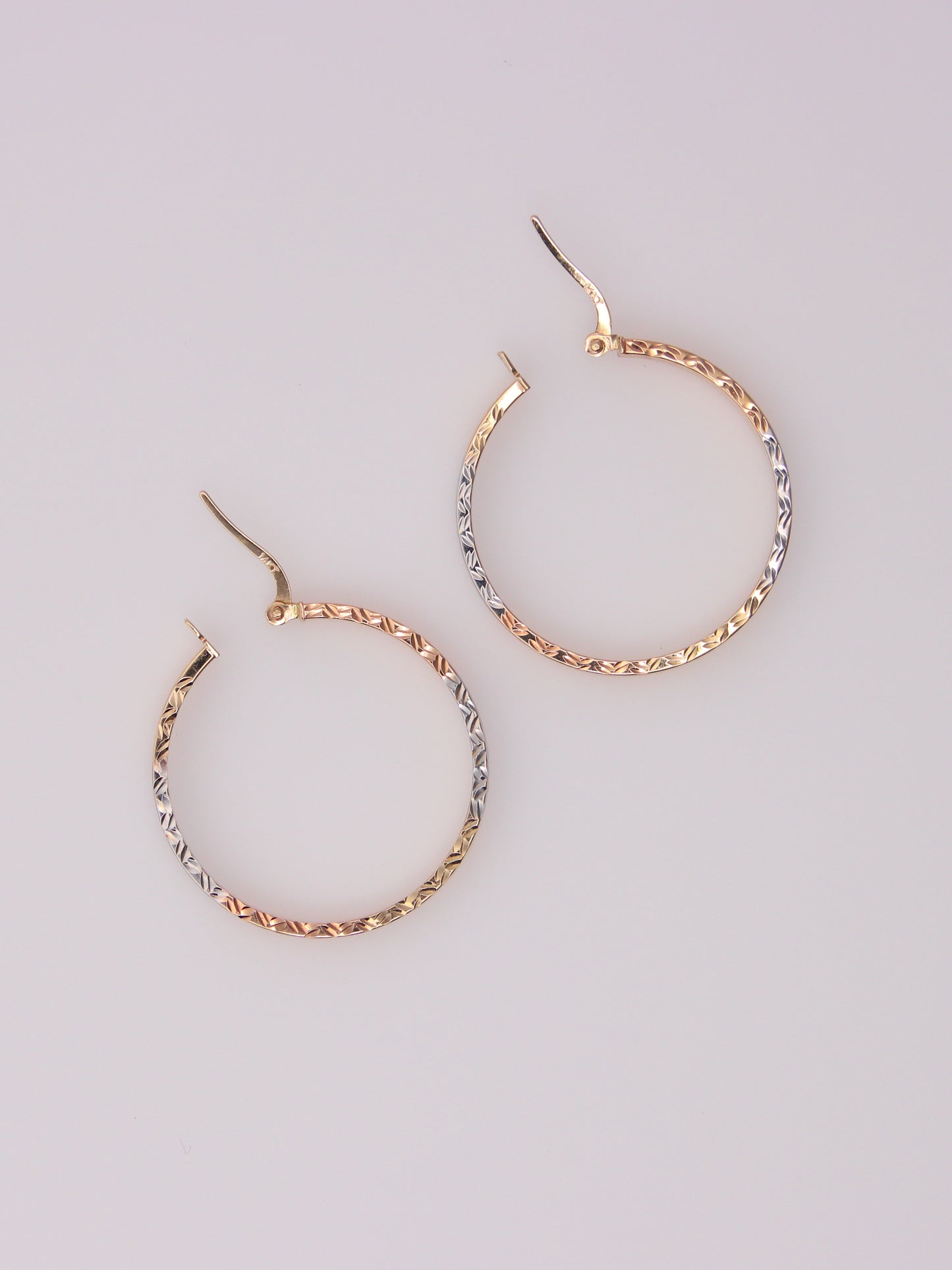 14K Tri-Tone Textured Hoop Earrings