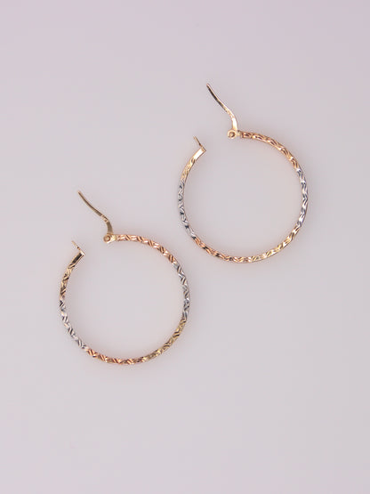14K Tri-Tone Textured Hoop Earrings