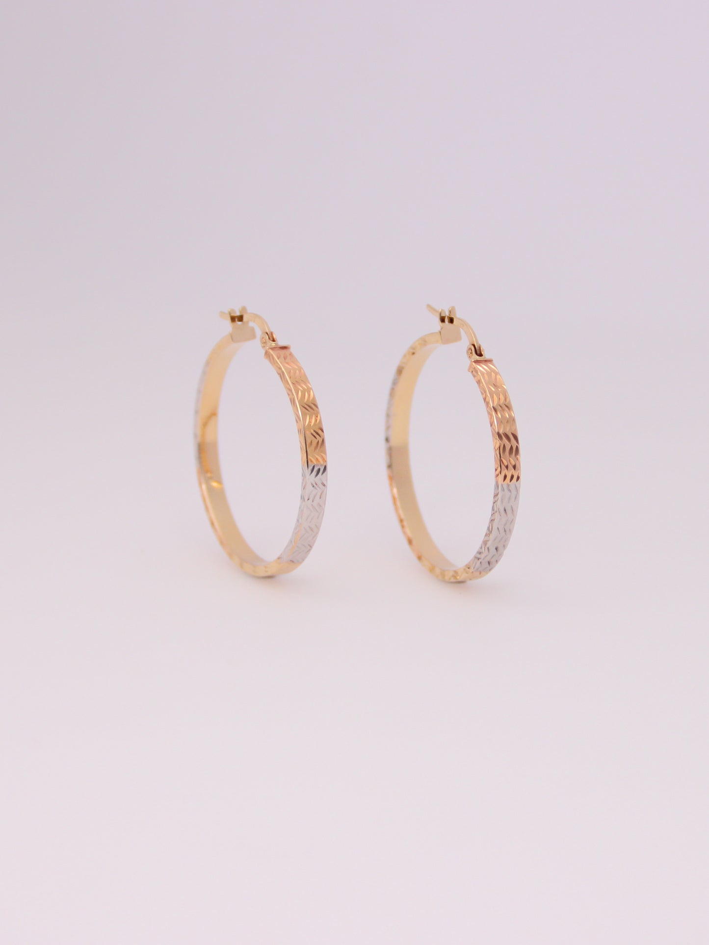 14K Tri-Tone Textured Hoop Earrings