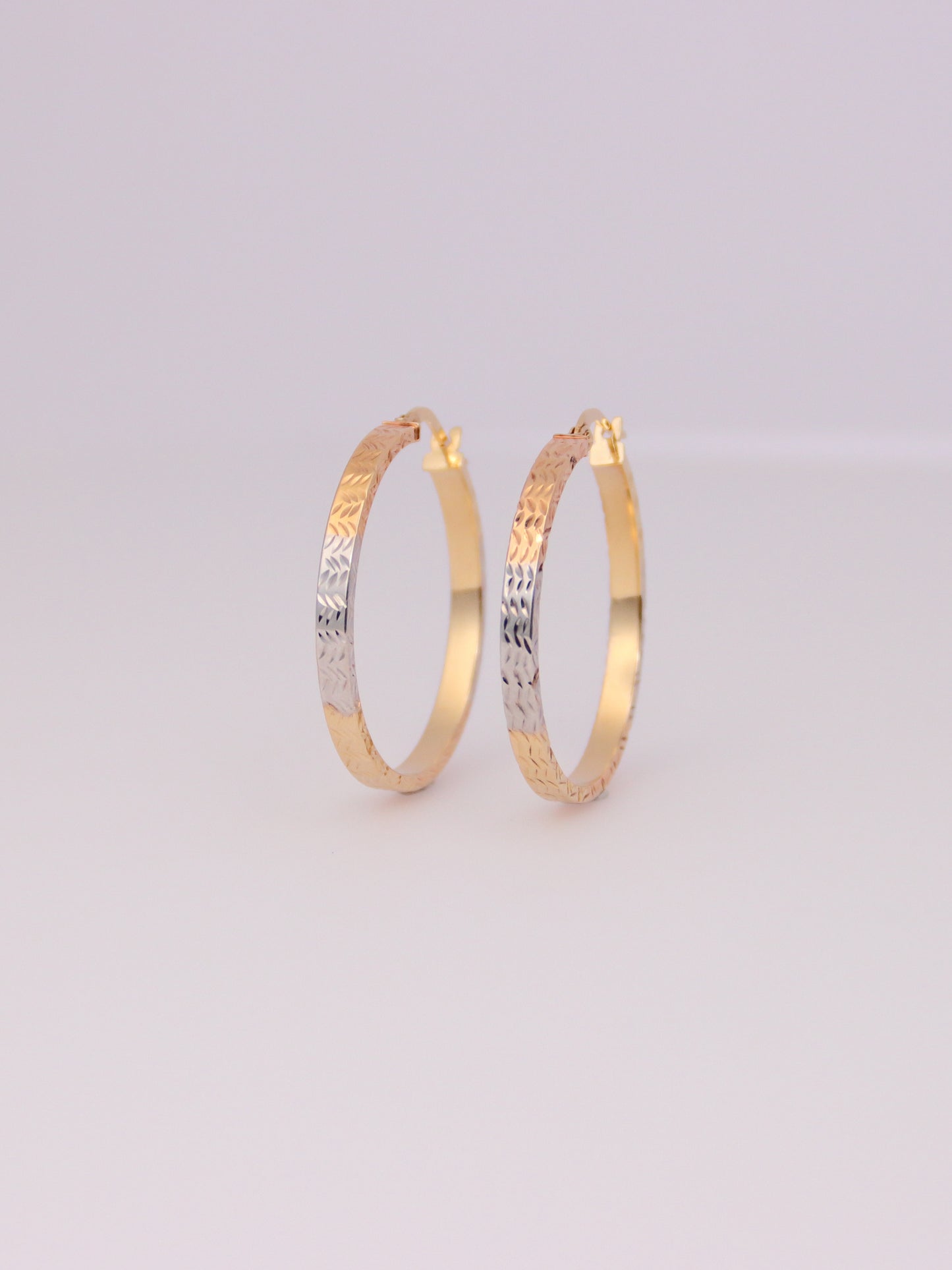14K Tri-Tone Textured Hoop Earrings
