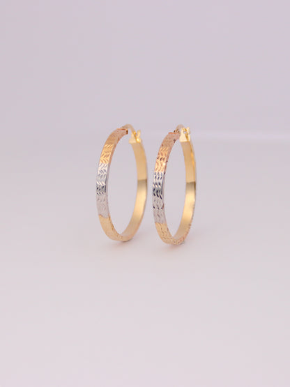 14K Tri-Tone Textured Hoop Earrings