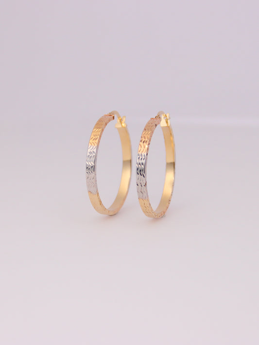 14K Tri-Tone Textured Hoop Earrings