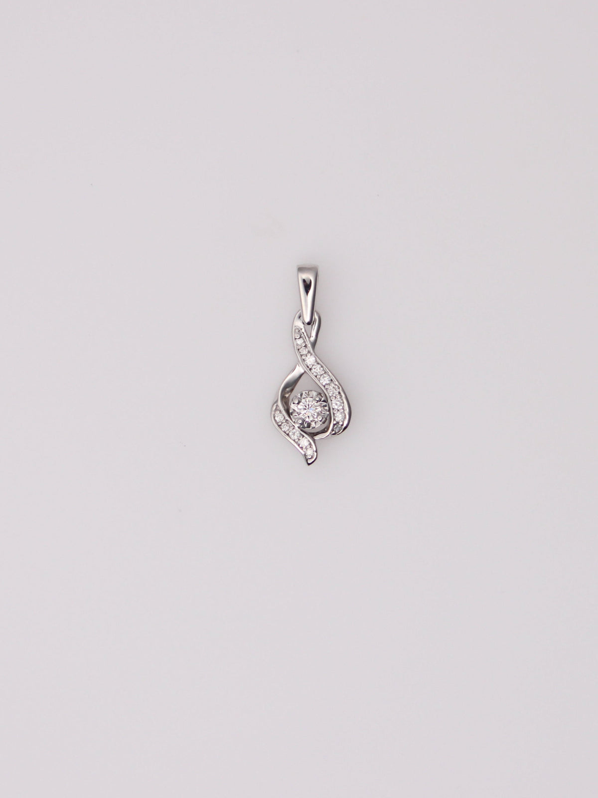 14K White Gold Waved Diamond Pendant