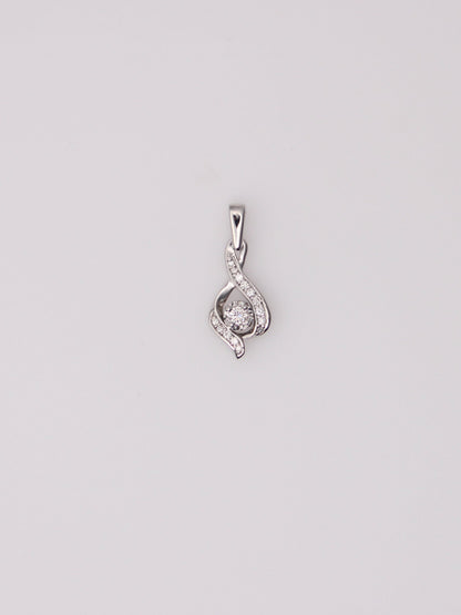 14K White Gold Waved Diamond Pendant
