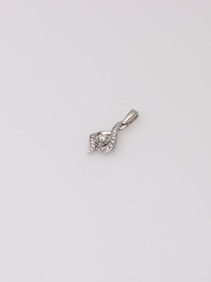 14K White Gold Waved Diamond Pendant