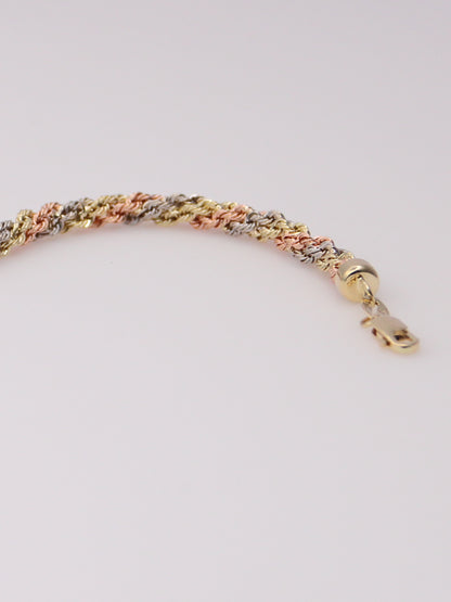 14K Tri-Tone Braided Rope Bracelet