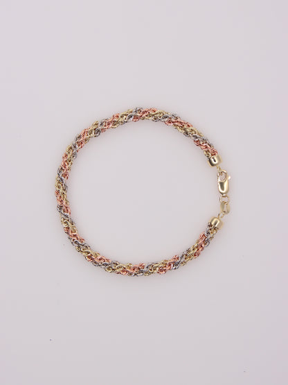 14K Tri-Tone Braided Rope Bracelet