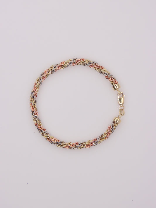 14K Tri-Tone Braided Rope Bracelet