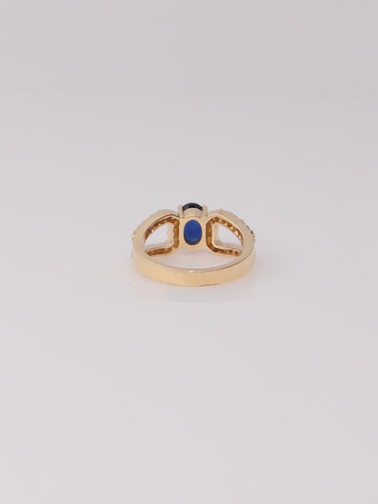 14K Yellow Gold Dark Blue Topaz Diamond Ring