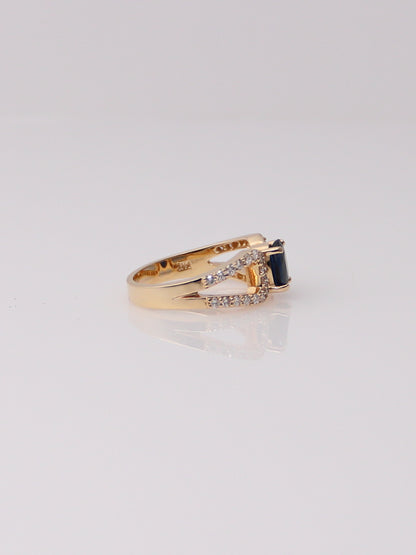 14K Yellow Gold Dark Blue Topaz Diamond Ring